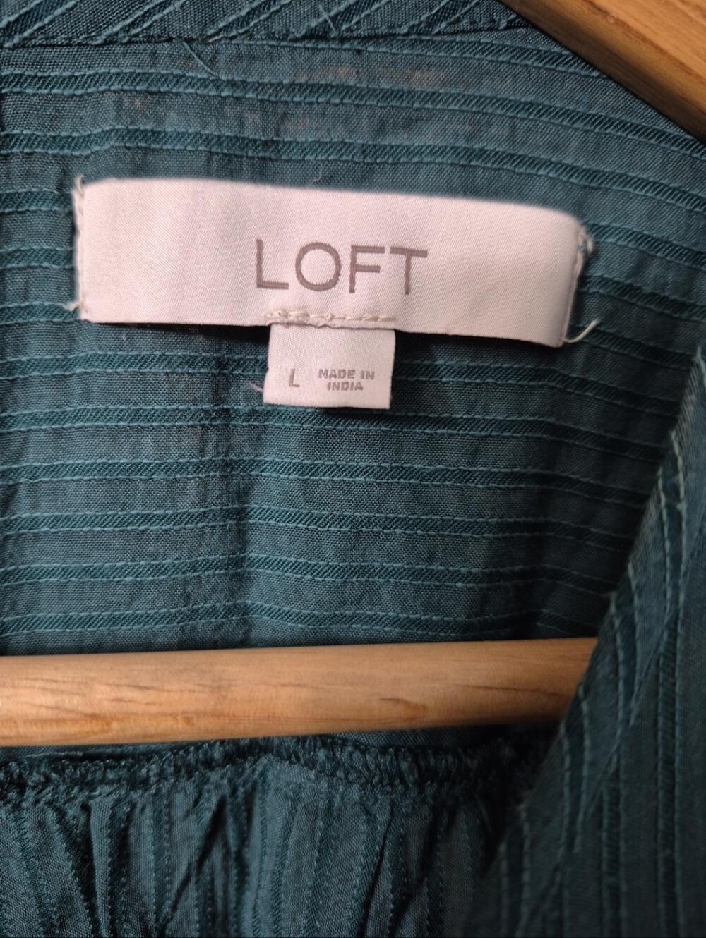 LOFT Teal Blue Textured Embroidered Sleeve Boho Blouse Top Size L Large - Picture 3 of 5